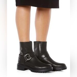 AQUATALIA LEXIE MOTO HIKER LEATHER SILVER BUCKLE Boot BLACK